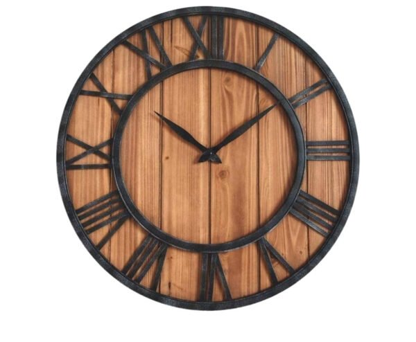 Wall Clock Metal Solid Wood  #H7