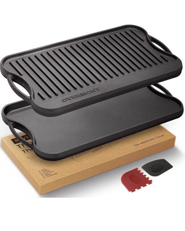 Overmont Reversible Grill Pan Cast Iron Pan 17x9 #M14