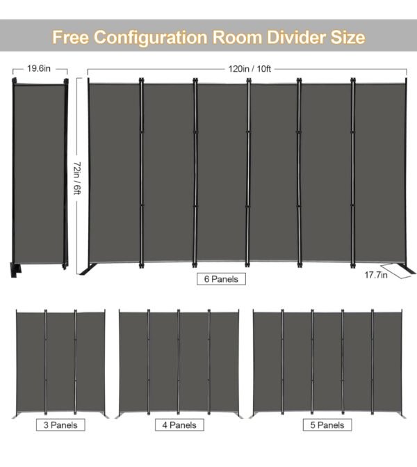 MAYOLIAH 6 Panel Folding Privacy Screen, 10 ft #M39 - Image 9