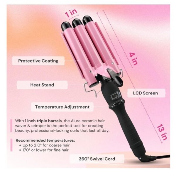 Alure Three Barrel Curling Iron Wand with LCD Temperature Display - Image 3