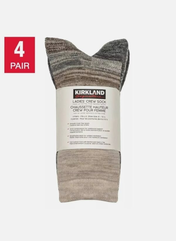 Kirkland Signature Ladies Merino Wool blend crew sock size 6-10 1/2 4