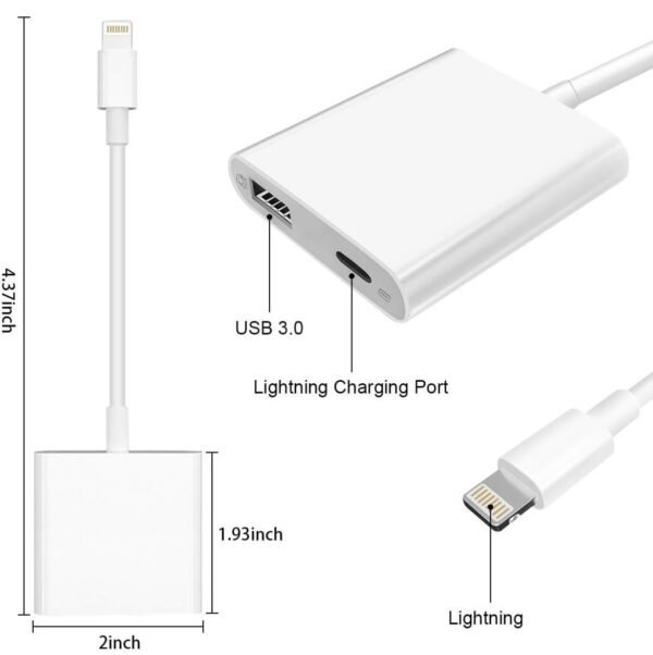 Lightning to USB Camera Adapter with Charging Port – - Image 4
