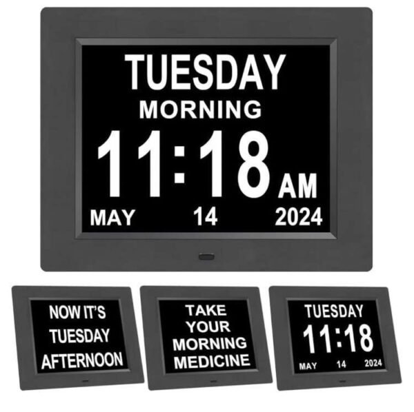 Digital Day Calendar Clock 8in Digital Clock –